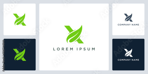 green Leaf letter X logo and icon editable