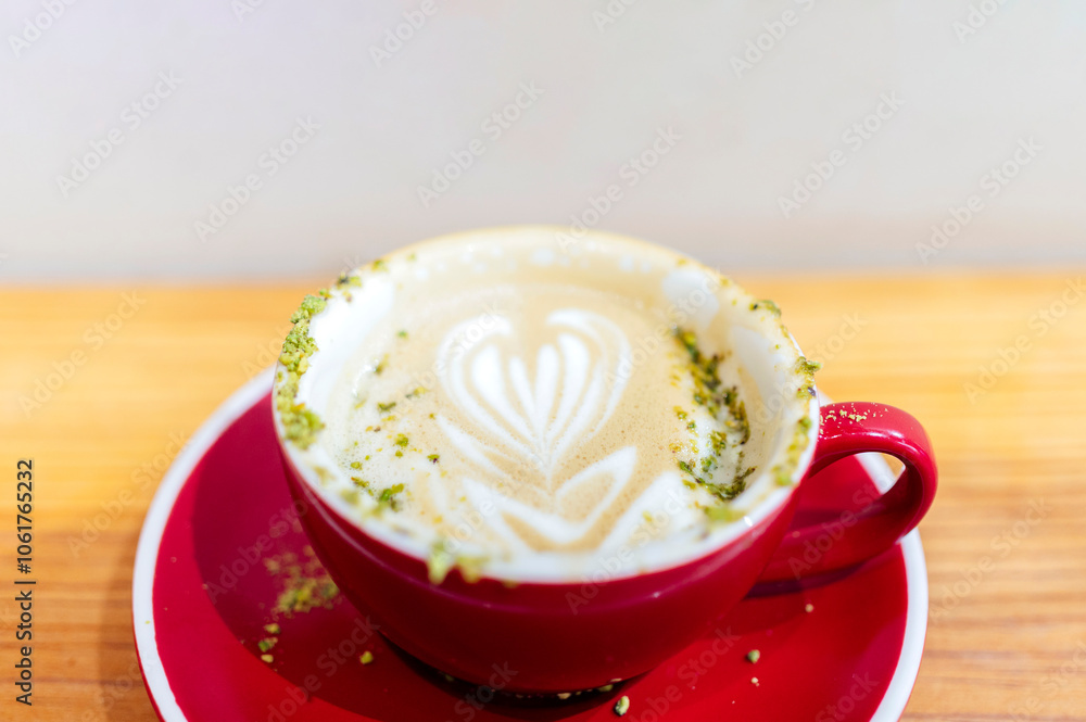 Close up hot cappuccino coffee cup Close up hot cappuccino coffee cup