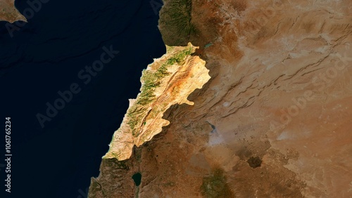 4K Lebanon Territory Map in Asia, High Resolution Satellite View, Widescreen 4K Resolution