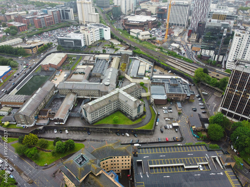 Aerial View of Cardiff City Centre and Buildings at Central Downtown and Near to Ocean Bay. The Capital City of Wales and Eleventh Largest City of United Kingdom. May 28th, 2024 photo