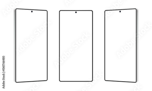 New Modern Smartphones, Front And Side View, Isolated On White Background. Vector Illustration