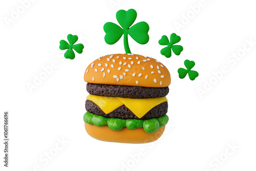 Colorful hamburger with clover decoration on top