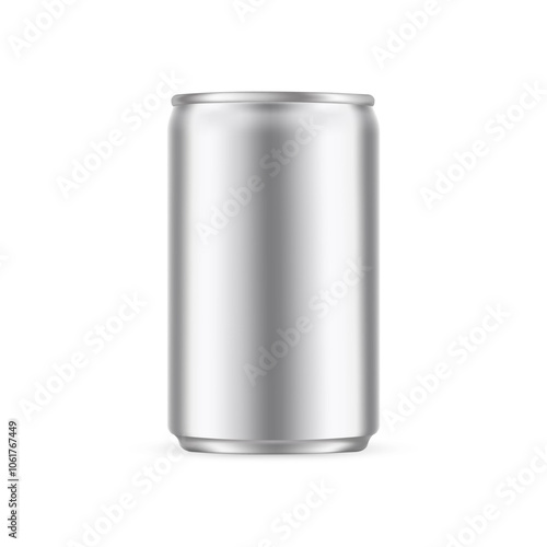 Small Metallic Can For Energy Drink Or Soda, Isolated On White Background. Vector Illustration