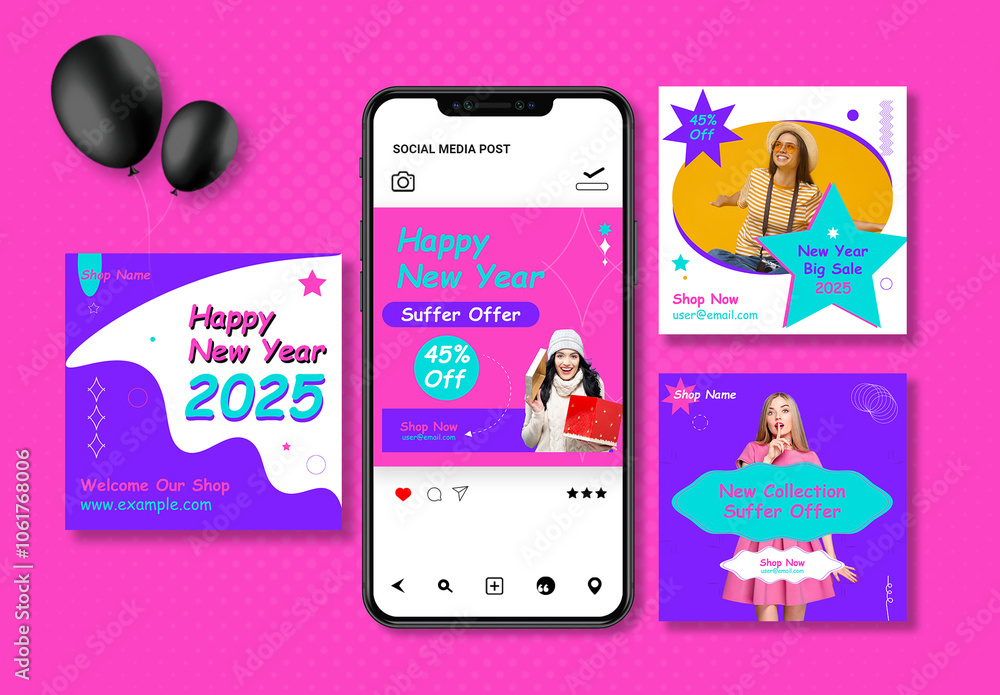 Happy New Year Social Media Post 2025 Stock Template | Adobe Stock