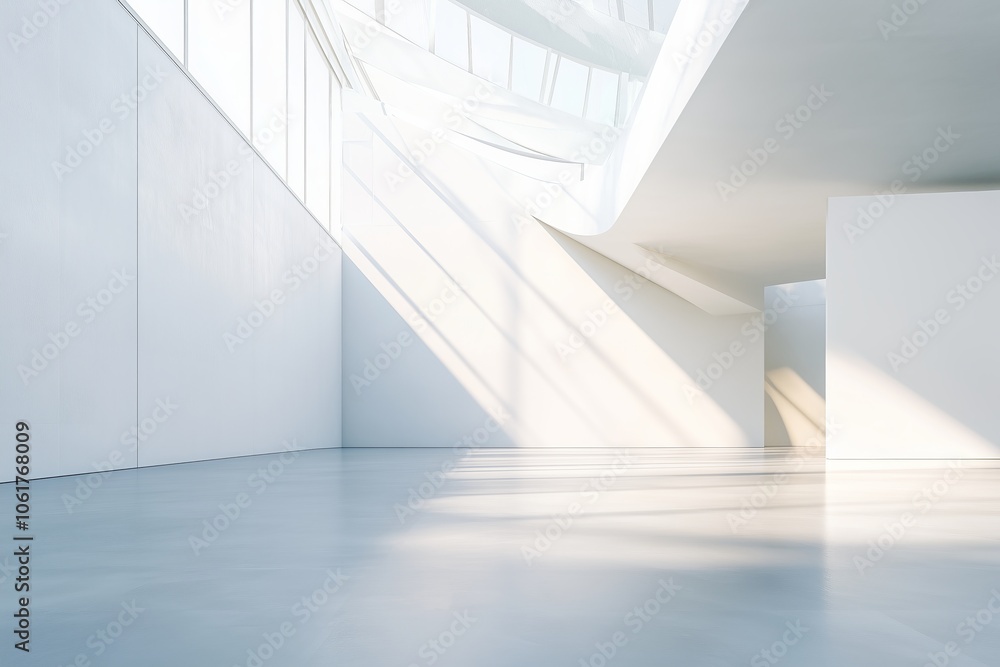 Blank white wall mockup in sunny modern empty gallery, 3d rendering. Clear big stand mock up in museum with contemporary art exhibitions. Large hall interior with wide banner exposition template. Blank white wall mockup in sunny modern empty gallery, 3d rendering. Clear big stand mock up in museum with contemporary art exhibitions. Large hall interior with wide banner exposition template.
