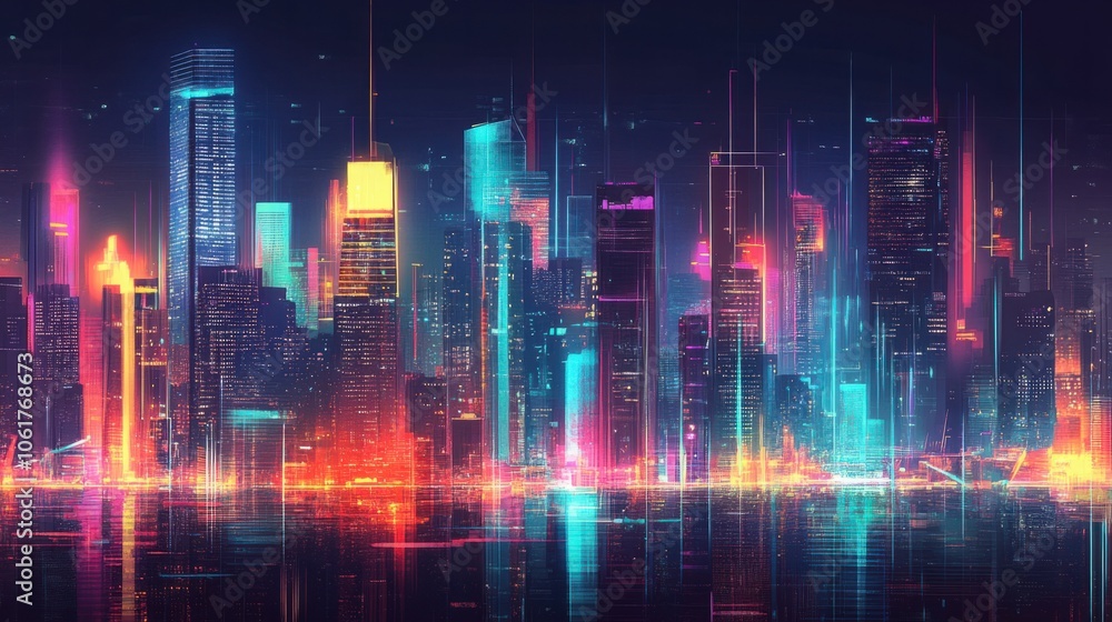 Futuristic cityscape with glowing lines, representing business innovation and urban growth Futuristic cityscape with glowing lines, representing business innovation and urban growth