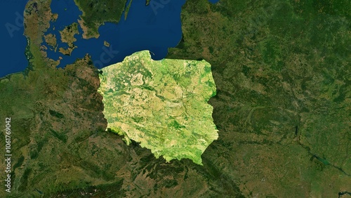 4K Poland Territory Map in Europe, High Resolution Satellite View, Widescreen 4K Resolution