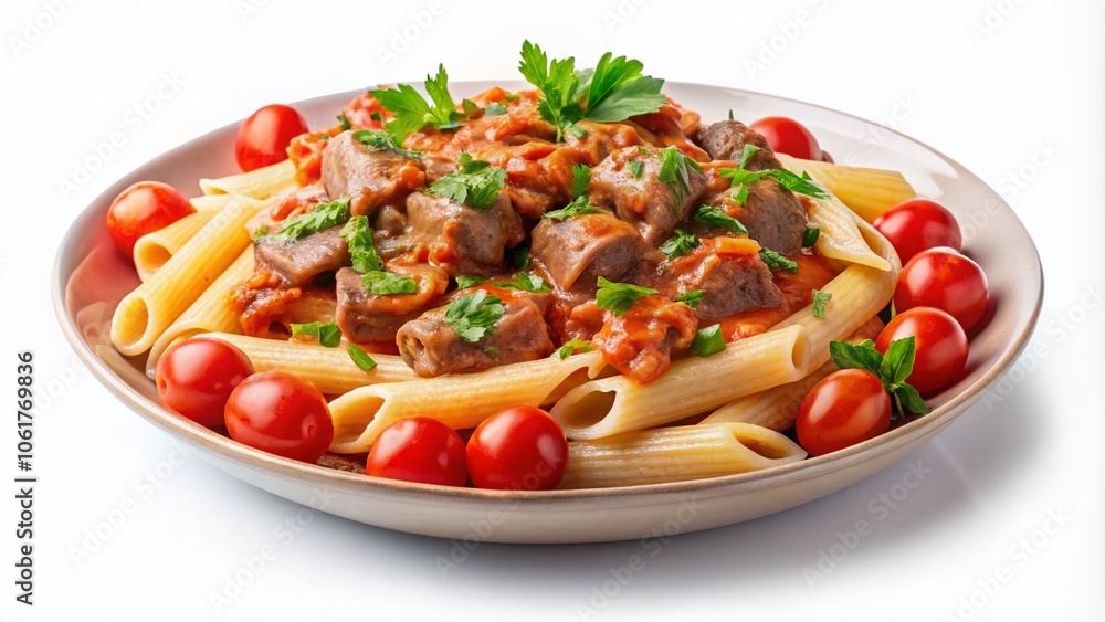 Creamy Tomato Beef Pasta on White Background - Delicious Italian Dish, Comfort Food, Culinary Delight, Gourmet Meal, Pasta Recipes, Food Photography, Isolated Food Images, PNG Format Creamy Tomato Beef Pasta on White Background - Delicious Italian Dish, Comfort Food, Culinary Delight, Gourmet Meal, Pasta Recipes, Food Photography, Isolated Food Images, PNG Format