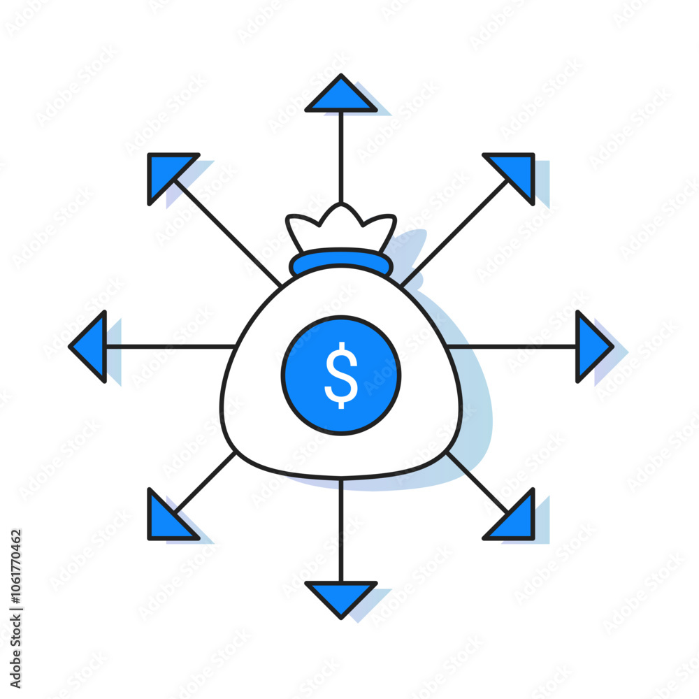 Operational Expenses Icon – A Central Dollar Sign with Arrows Extending Outward, Representing Necessary Ongoing Expenses Operational Expenses Icon – A Central Dollar Sign with Arrows Extending Outward, Representing Necessary Ongoing Expenses
