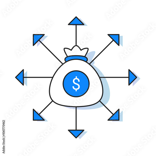 Operational Expenses Icon – A Central Dollar Sign with Arrows Extending Outward, Representing Necessary Ongoing Expenses