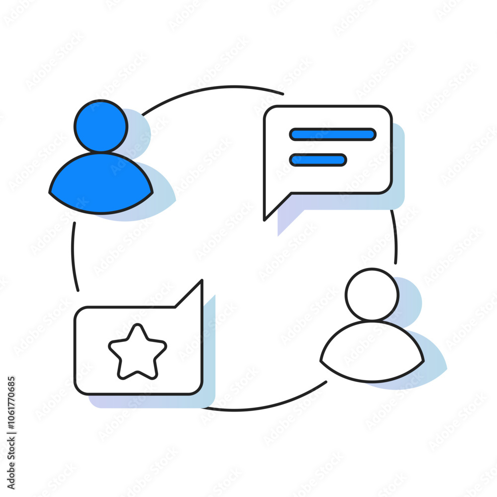 Customer Interactions Icon – Two Figures Connected by Speech Bubbles, Symbolizing Communication or Engagement with Customers Customer Interactions Icon – Two Figures Connected by Speech Bubbles, Symbolizing Communication or Engagement with Customers