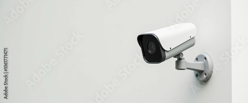 Outdoor Surveillance Camera Mounted on White Wall 