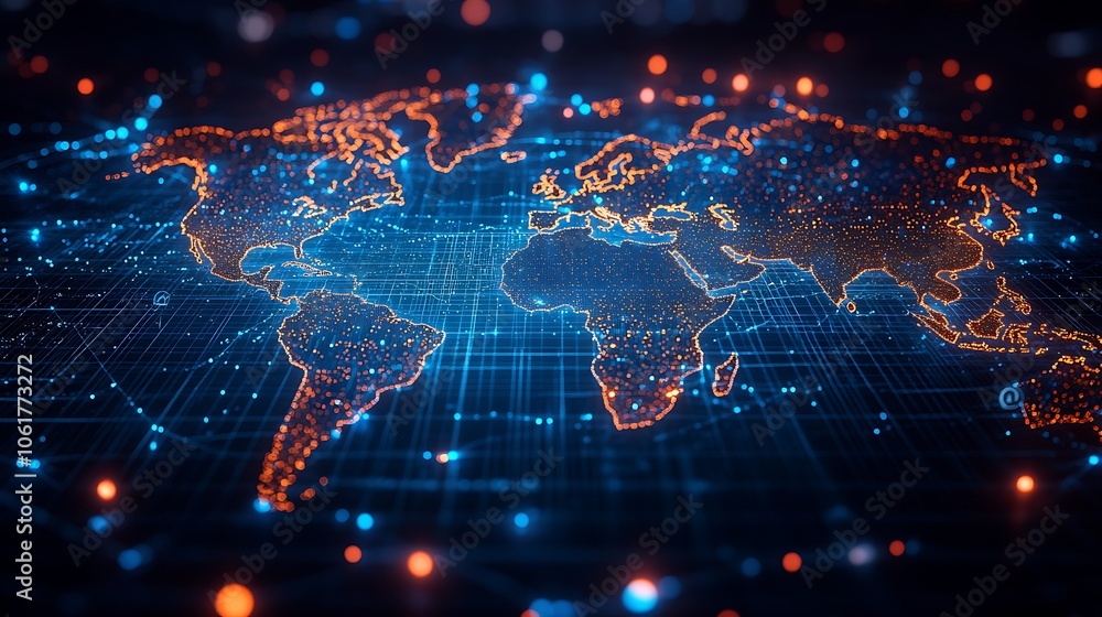 Digital map of the world with glowing connection, Technology network earth map Digital map of the world with glowing connection, Technology network earth map