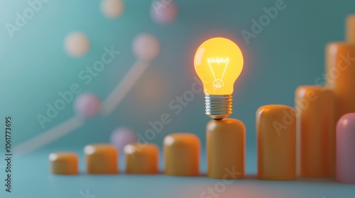 Coin and Light bulb shining over a graph, idea and business growth, 3D illustration 