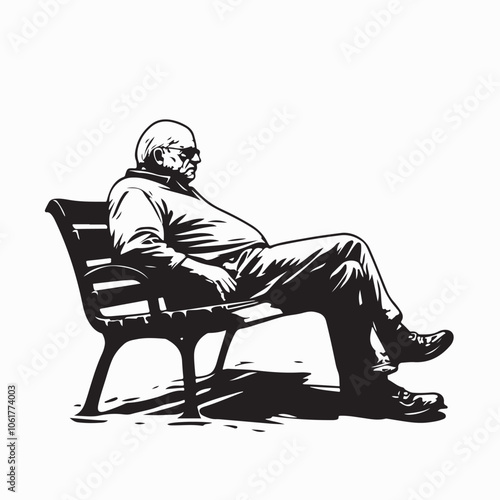 Old Man Sitting On Bench Vectors and Illustrations isolated on white background.