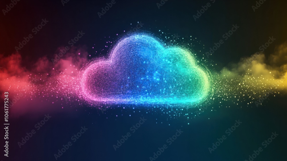 Light digital overlay with data points and gradient colors, representing cloud technology in business Light digital overlay with data points and gradient colors, representing cloud technology in business