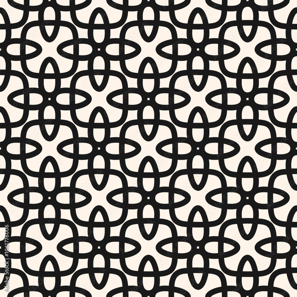 Naklejka premium Vector geometric seamless pattern with medieval motifs. Abstract ornament texture in gothic style. Simple background with cross shapes, floral silhouettes, lattice, grid. Repeat monochrome design