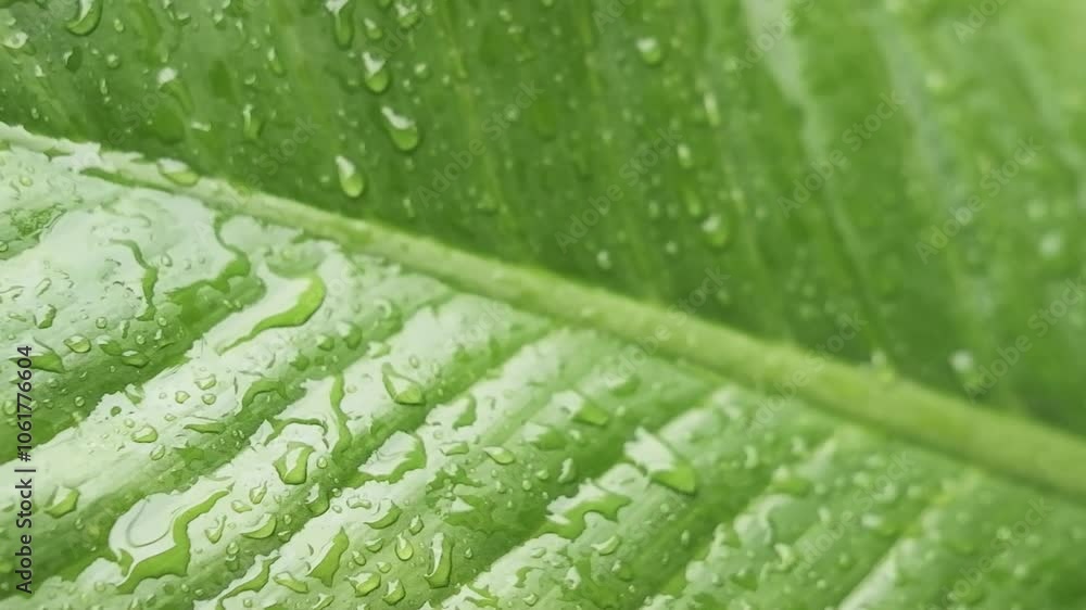 Fresh dew drops on green leaf after the rain in garden Fresh dew drops on green leaf after the rain in garden