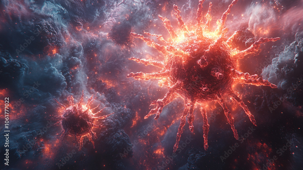 3D model of the virus with detailed structure, including surface spikes, capsid and genetic material, rendered in vibrant colors for visualization, ideal for scientific and educational purposes 3D model of the virus with detailed structure, including surface spikes, capsid and genetic material, rendered in vibrant colors for visualization, ideal for scientific and educational purposes