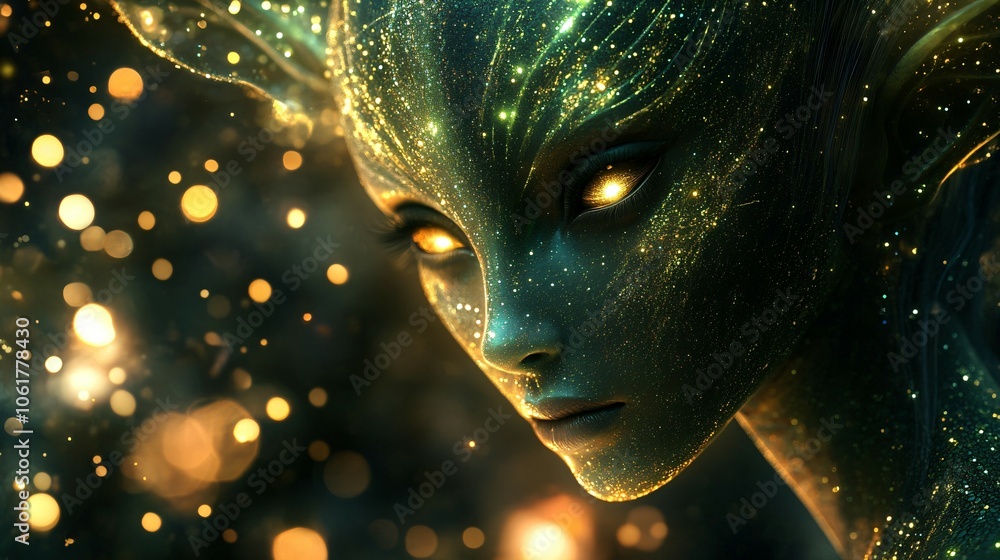 Green alien portrait with lights and copyspace Green alien portrait with lights and copyspace
