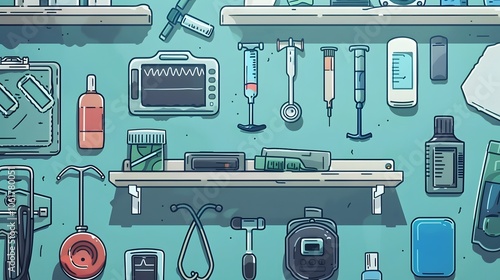 Assortment of Medical and Laboratory Equipment and Instruments on Workspace