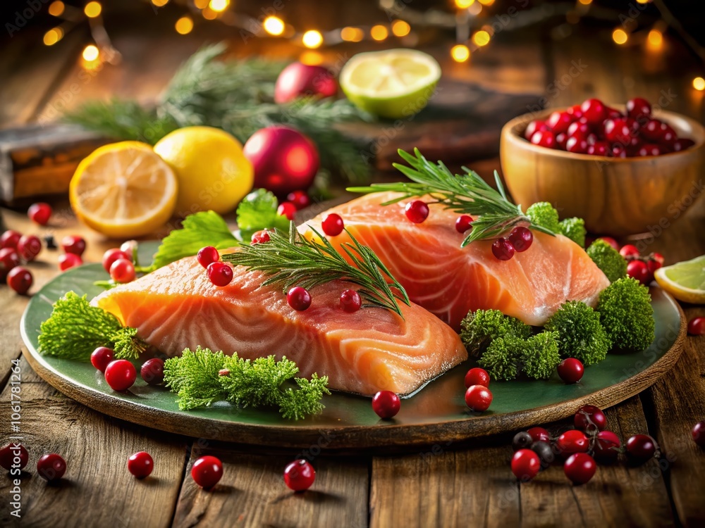 Festive Assortment of Raw Salmon for Christmas Feast - A Culinary Delight for Holiday Celebrations, Gourmet Seafood, Fresh Fish, Holiday Table, Gourmet Presentation, Festive Dinner Ideas Festive Assortment of Raw Salmon for Christmas Feast - A Culinary Delight for Holiday Celebrations, Gourmet Seafood, Fresh Fish, Holiday Table, Gourmet Presentation, Festive Dinner Ideas