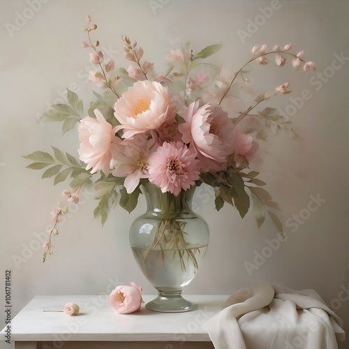 A bouquet in a glass vase
