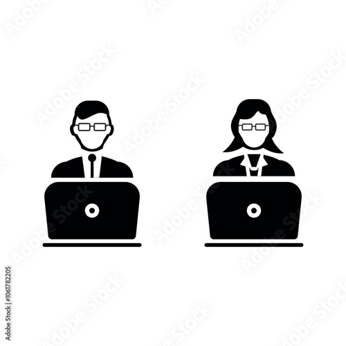 Blogger with laptop icon in black simple design