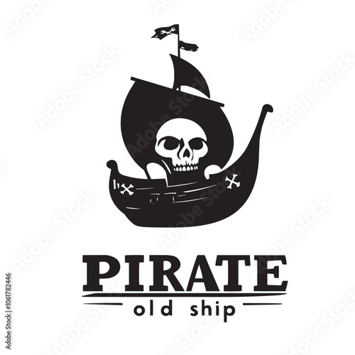 logo illustration of a pirate ship, the screen expands with a skull in vintage style