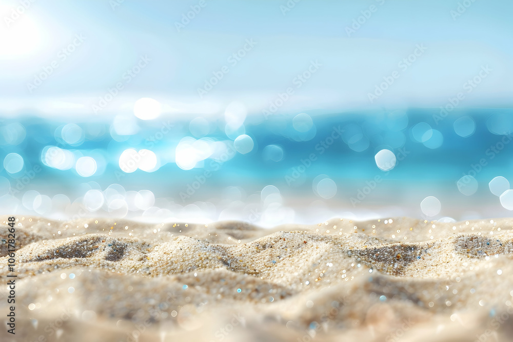 Beautiful summer background with a blurred sandy beach and blue sea, bokeh, a banner for a vacation Beautiful summer background with a blurred sandy beach and blue sea, bokeh, a banner for a vacation