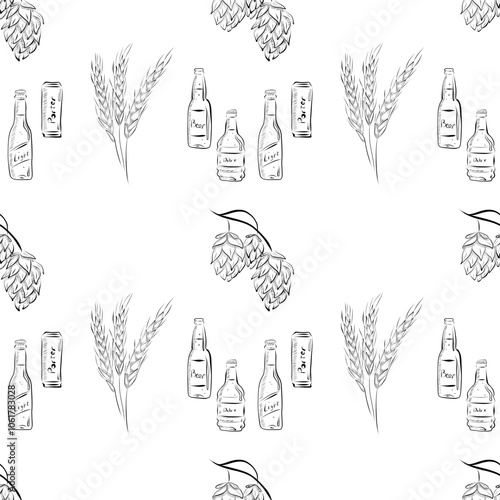 vector seamless pattern line art elements beer bar