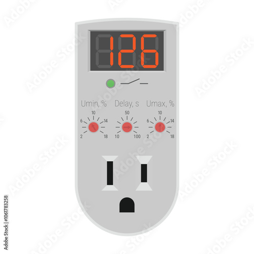 Voltage monitoring relay with a socket of type B. Vector illustration