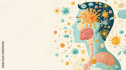 Illustration of food allergy affecting immune system in human body