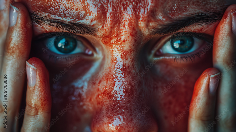 Close-up of severe facial skin reaction from food allergy Close-up of severe facial skin reaction from food allergy