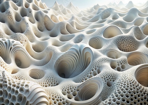 Generative AI Illustration of Abstract Wave and Sponge Textures on White Background for Urban Exploration Photography