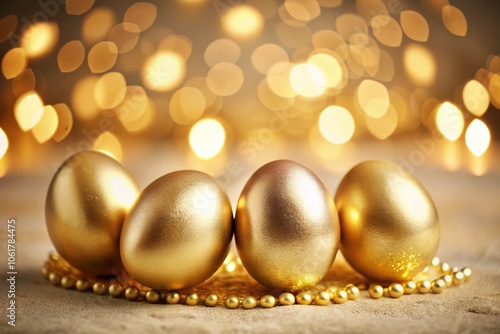 Gleaming Golden Eggs Symbolizing Wealth and Prosperity - Luxurious Product Photography for Elegant Decor, Investment, and Easter Themes