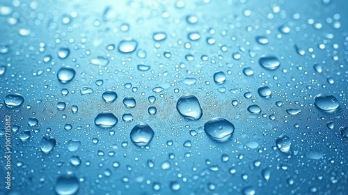 The Beauty of Water Droplets on a Smooth Blue Surface