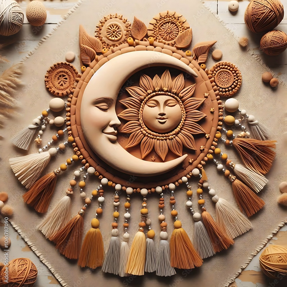 Bohemian Sun and Moon Wall Hanging with Tassels and Beads, Clay Art Decor in Earthy Tones for Spiritual and Cozy Home Decor
Bohemian Sun and Moon Wall Hanging with Tassels and Beads, Clay Art Decor in Earthy Tones for Spiritual and Cozy Home Decor