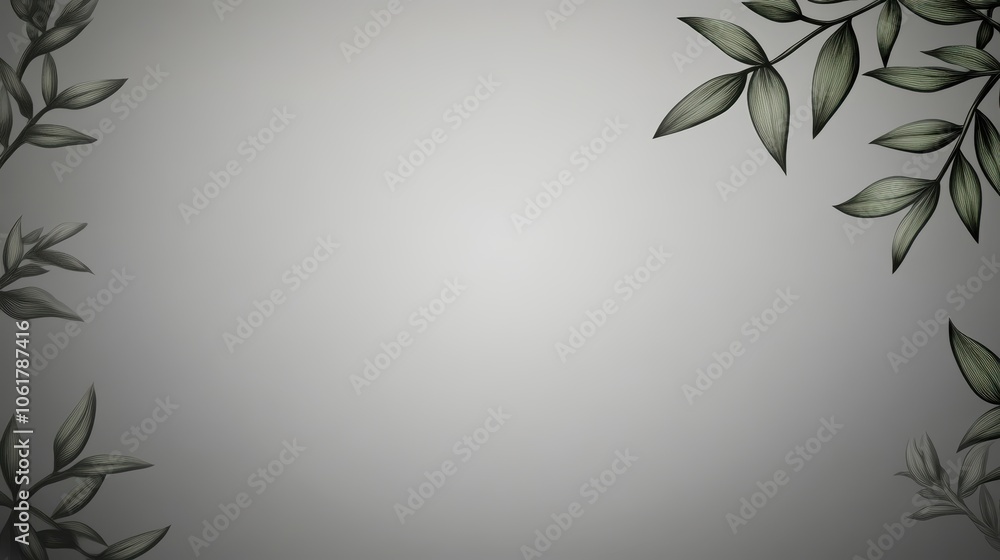 Minimalist Gray Background with Leafy Border Minimalist Gray Background with Leafy Border