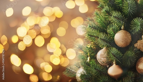 Christmas holidays banner, tree, bokeh background