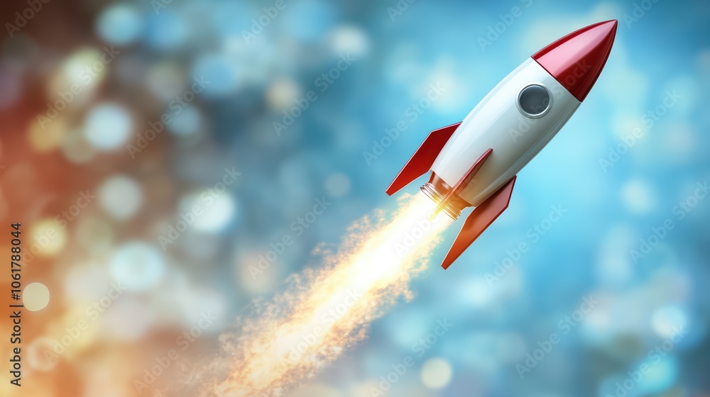 Elegant Rocket Rising Through Holographic Background Elegant Rocket Rising Through Holographic Background