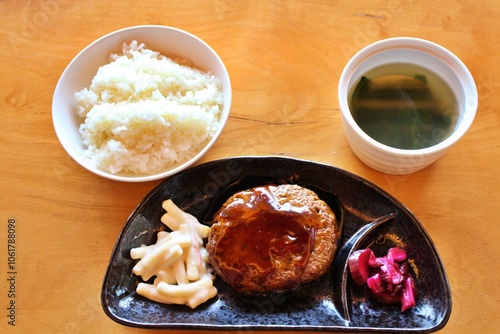 Hamburg steak with teriyaki sauce in Tokyo, Japan