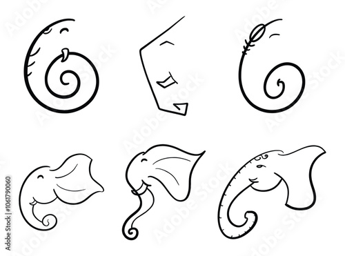 Ganpati Face & Spiral Motif - Minimal Line Art Set
