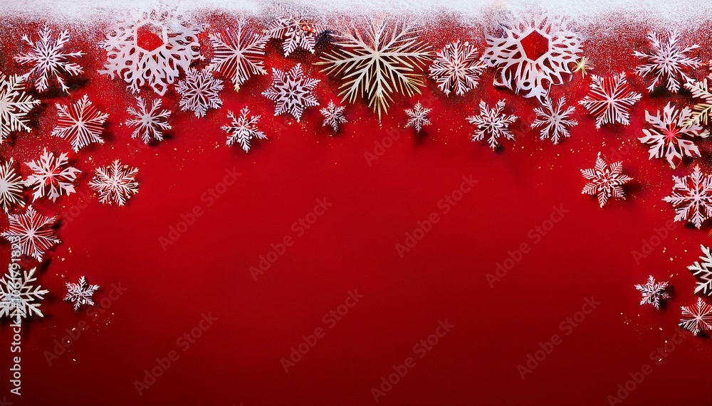Red christmas banner with snowflakes. Merry Christmas and Happy New Year greeting banner. Horizontal new year background, headers, posters, cards, website.Vector illustration Red christmas banner with snowflakes. Merry Christmas and Happy New Year greeting banner. Horizontal new year background, headers, posters, cards, website.Vector illustration