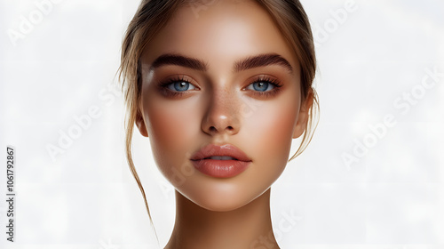 skin care. woman with beauty face,woman with clean fresh skin highlighted by white, cinematic, png photo