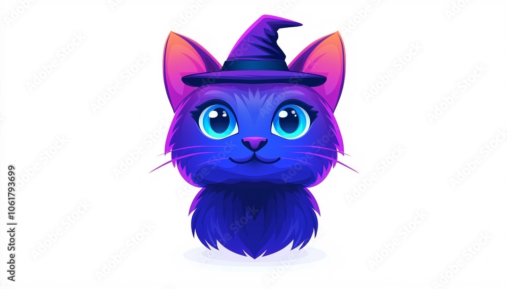 Obraz premium Whimsical Cartoon Cat in Witch Hat for Festive Design