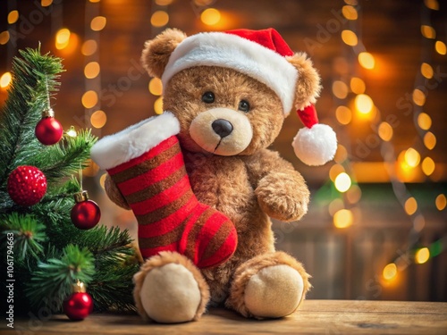 Teddy Bear with a Christmas Stocking
