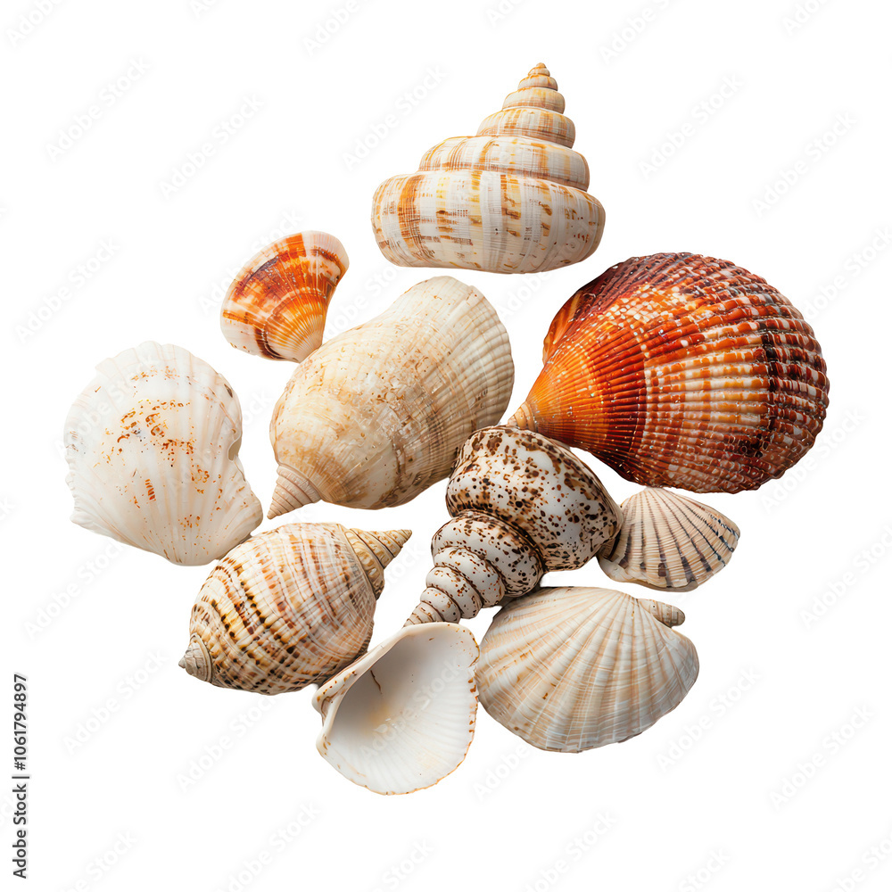 Explore the beauty of a hyperdetailed collection of seashells on a white background Explore the beauty of a hyperdetailed collection of seashells on a white background