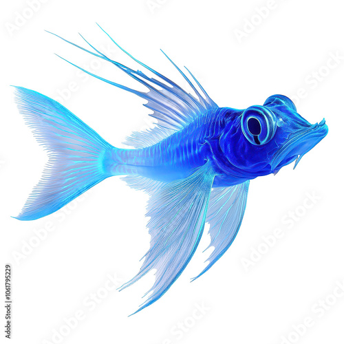 Discover the enigmatic deepsea lanternfish emitting a soft blue glow on a white background photo