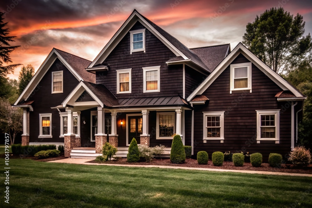 Modern Farmhouse in Suburban Neighborhood with Sleek Black Exterior and White Trim - Contemporary Architecture and Design Modern Farmhouse in Suburban Neighborhood with Sleek Black Exterior and White Trim - Contemporary Architecture and Design